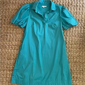 Chico’s Turquoise Puff Sleeve Straight Dress | Size 1 (S/M) | Pockets | Cotton